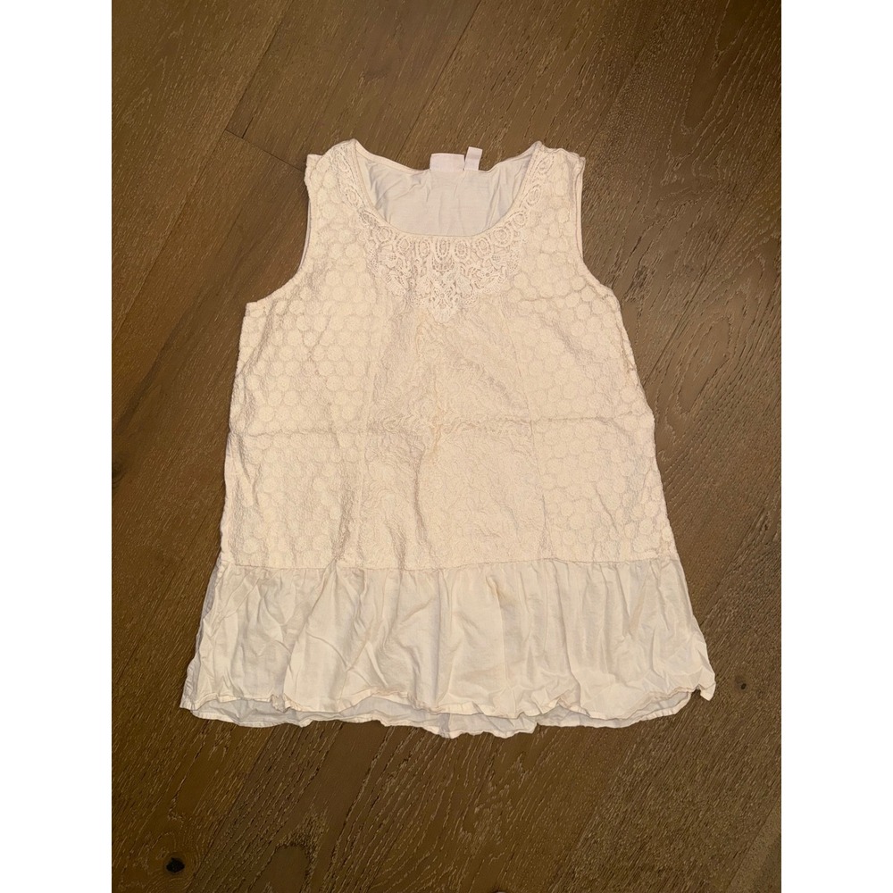 Logo Lavish Cream Lace Sleeveless Peplum Top Crochet‎ Trim Boho Tank Medium